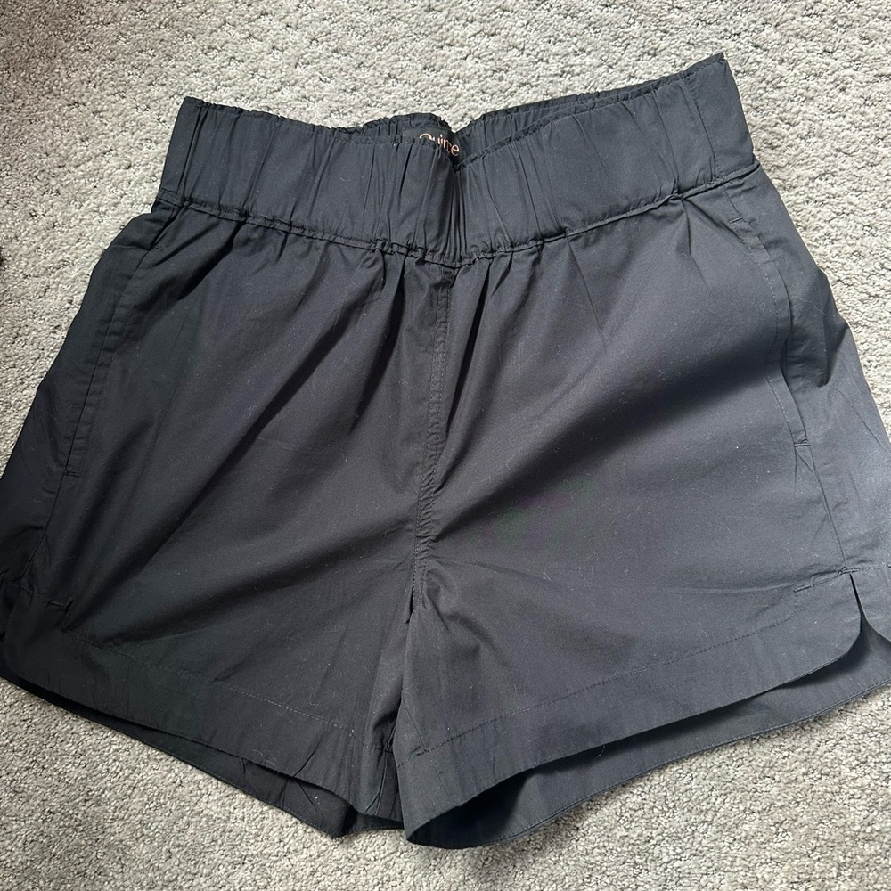 Quince Pull-On High Waisted Cotton Poplin Shorts Black Small NWT